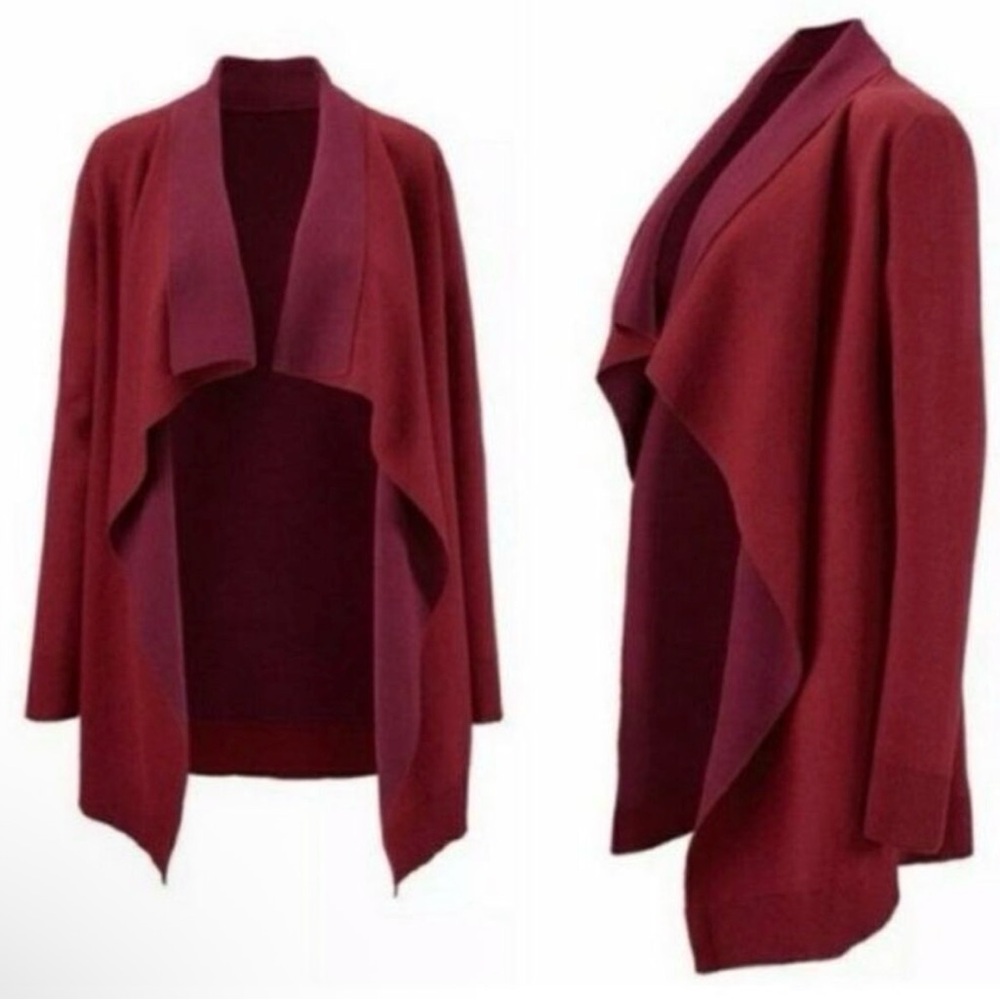 CAbi Burgundy Two Tone 3479 Cozy Up Open Front Cardigan Size XS FINAL SALE !!